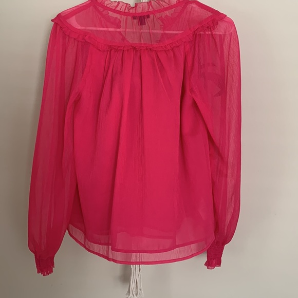 Hot Pink button down top with ruffle detail - Picture 5 of 5